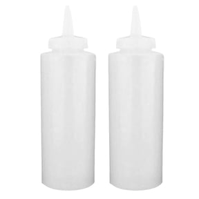 LHWEN Set of 2 24 Oz Large Clear Condiment Bottles with Open Tip Screw On Spout Polyethylene Plastic Easy to Fill and Clean No-Leak Lid Perfect for Restaurants Cafes and Home Use Diner