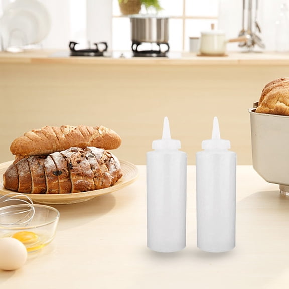 LHWEN Set of 2pc 24 Oz Large Clear Condiment Bottle Open Tip Screw On Spout Polyethylene Plastic Diner Easy Fast Application No-Leak Lid Wide Mouth Design Easy Fill Clean Restaurant Cafe Concession