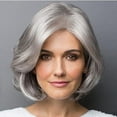 thumbnail image 1 of LHWEN A Short Silver Gray Synthetic Wig for Women Adjustable Size High Temperature Silk Easy Care and Wash Natural Looking Gray Edges Fashionable Middle-Aged Perfect for Daily Use, 1 of 5