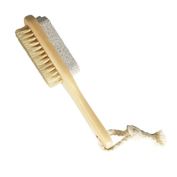 LHWEN Shower Brush with Soft and Stiff -Sided Long Handle Back Scrubber for Wet or Dry Brushing 17.1 Inch Wood Handle with Anti-Slip Grips for Effective Body Exfoliation and Skin