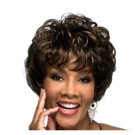 LHWEN Slanted Colored Short Curly Wig for Women High Temperature Synthetic Fiber Adjustable Cap Natural Looking and Soft Realistic Lace Front Suitable for Daily Wear Work Dates Concerts and Theme