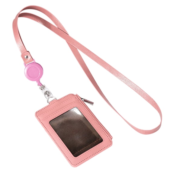 LHWEN Slim PU Leather ID Badge Holder with Zip Lanyard Retractable Badge Reel Clear Window Card Wallet Case Multiple Card Slots and Secure ID Holder for School Events Travel