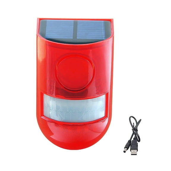 LHWEN Solar Motion Sensor Alarm LED Strobe Light Outdoor Motion Detector 110dB Sound Flashing Red Light IP65 for Home Farm Storage Energy Saving Easy Installation Residential Villas Hotels