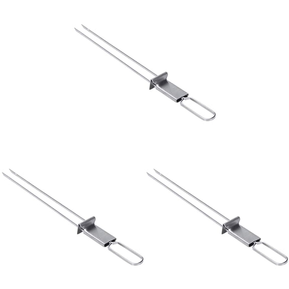 LHWEN Stainless Steel Barbecue Fork Semi-Automatic Barbecue Fork with Heat-Resistant Solid Wood Handle Outdoor Picnic Camping Portable Barbecue Utensils Easy to Clean and Carry Durable and Safe, 3PCS