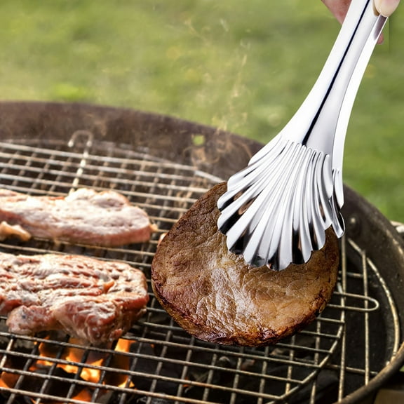 LHWEN Stainless Steel Buffet Tongs Scalloped Shape for Grill Chef Food Utensils Ideal for Casual and Upscale Gatherings Durable and Easy to Clean Hand Polished Minimum Heat Transfer