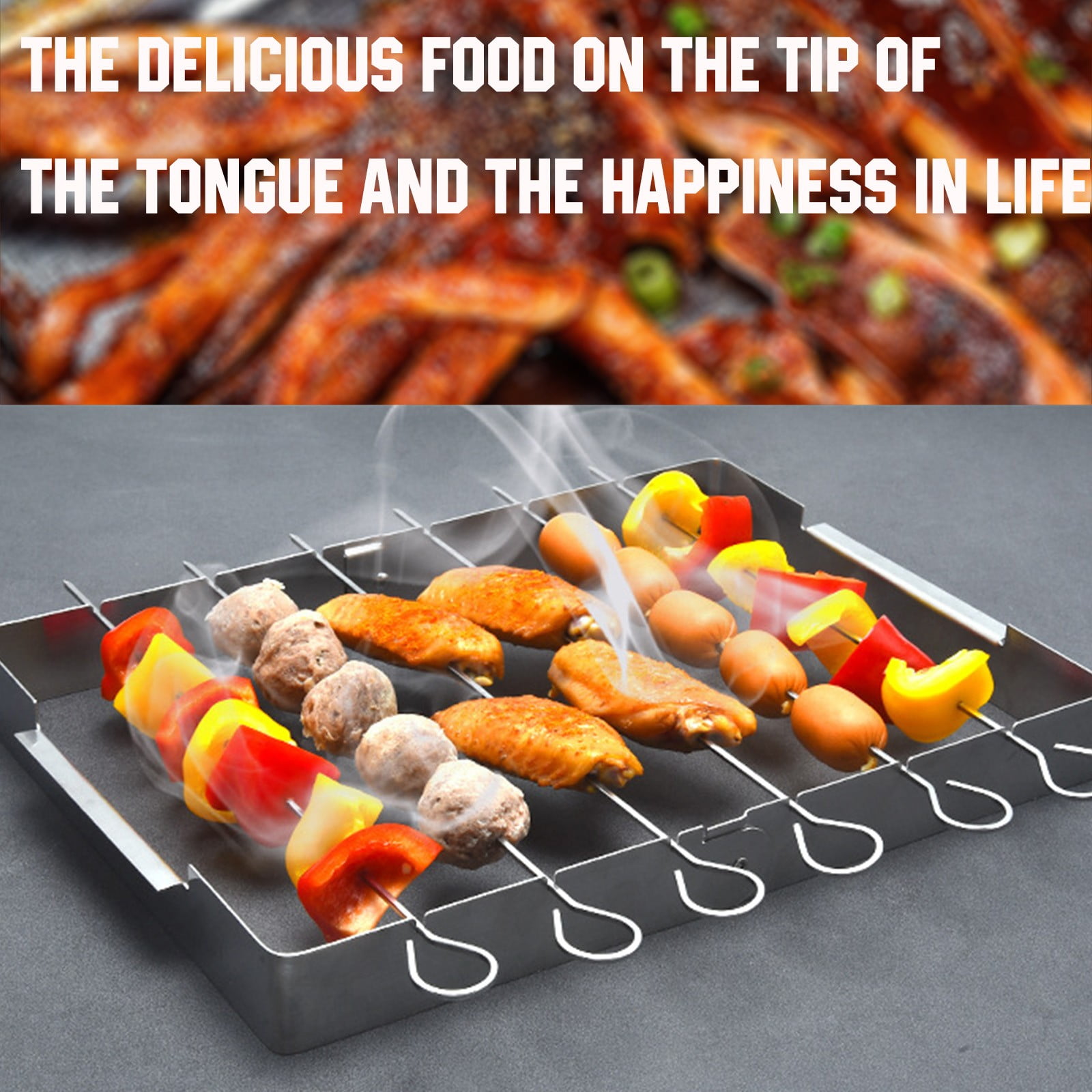 LHWEN Stainless Steel Foldable BBQ Kebab Set Premium 6-Piece Barbecue ...