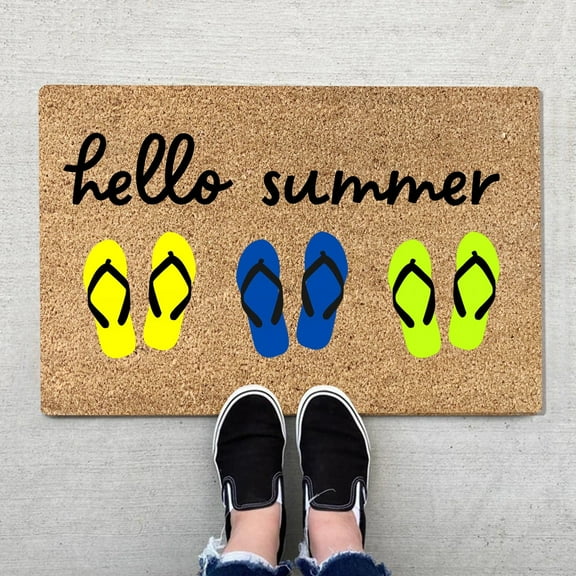 LHWEN Summer Floor Mat Holiday Welcome Door Mat Non Slip Beach Themed Entryway Rug Polyester Rubber Padded Maximum Grip Indoor Outdoor Low Profile Design Santa Snowflakes Kitchen Garage Bedroom