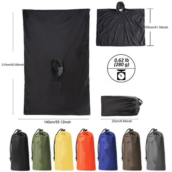 LHWEN Three In One Rain Poncho Reusable Lightweight PU Raincoat with Hood for Adult Outdoor Hiking Tourism Unisex Emergency Rain Gear Easy to Carry and Store Ideal for All Seasons and Activities
