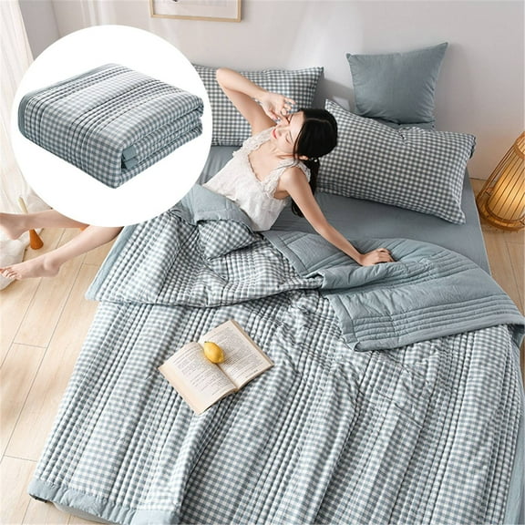 LHWEN Washable Cotton Fabric Cover Plaid Print Extra Large Lightweight Sofa Patchwork Blanket Summer Quilt Air Conditioning Quilt 150*200cm Microfiber Cover Polyester Filler Comfortable Sewing Classic