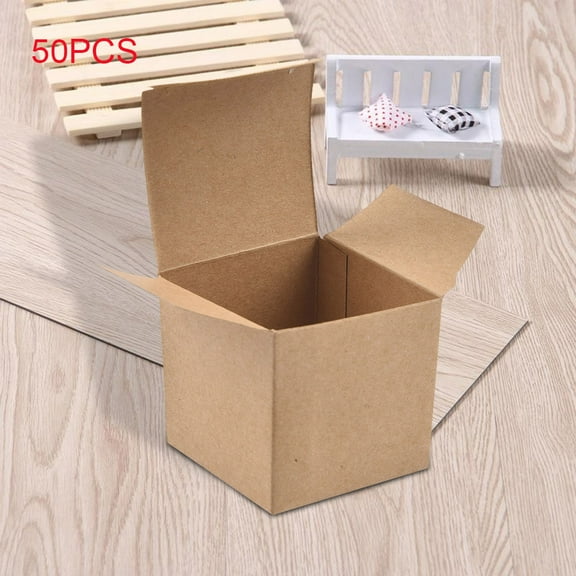 LHWEN Wedding Kraft Box Candy 50PC Christmas Paper Folding Boxes DIY Cupcake Gift Boxes 5x5x5cm Brown Kraft Paper Easy to Fold Rustic Decoration Ideal for Small Gifts Homemade Cupcakes and Wedding