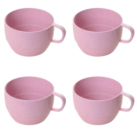 LHWEN Wheat Biodegradable Plastic Cup Drinking Mug for Water Coffee Milk Juice Tea Food Grade PP C-Shaped Handle Reusable Home Kitchen Breakfast Beverage Cup Lightweight Dishwasher 4PCS