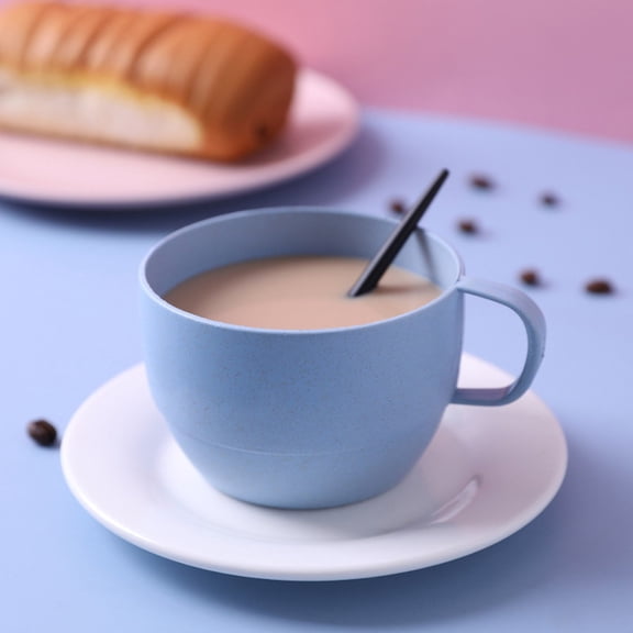 LHWEN Wheat Biodegradable Plastic Cup with C-Shaped Handle 9.5cm x 7cm Drinking Mug for Water Coffee Milk Juice and Tea Perfect for Breakfast