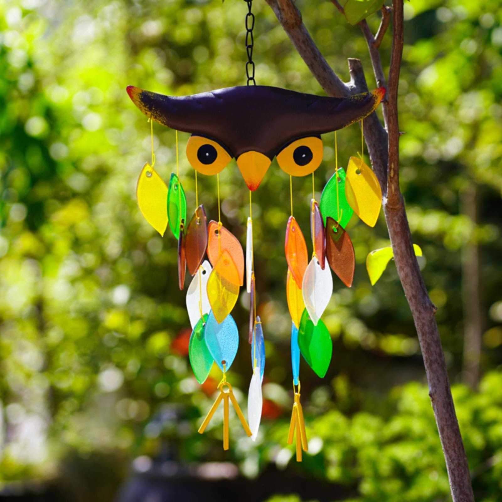 LHWEN Wind Chime Folk Art Owl Model Glass Wind Chimes Wall Hanging Home Decor Apartment Room Dorm Decoration Terrace Patio Porch Garden Unique Design Relaxing Sounds Handmade Gift for Birthday
