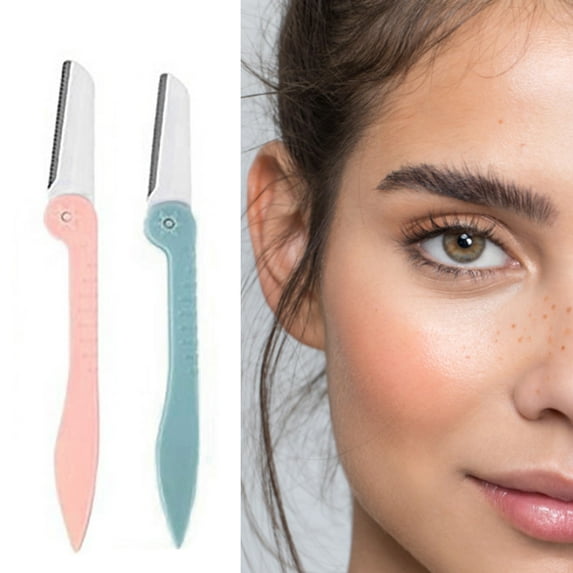 LHWEN Women Eyebrow Trimmers Facial Shaver 3 Pack Face Hair Remover Tool Precision Design Comfortable Shaving Anti-Slip Handle Cap Smooth Face Makeup Application Unwanted Hair Shape Eyebrows Peach