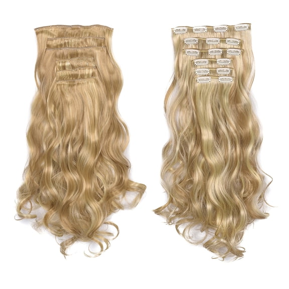 LHWEN Women's 20 Inch Curly Clip-In Hair Extensions Thick Blonde Wavy Synthetic Natural Looking Easy to Wear Comfortable Realistic Volume for Daily Wear Fashion Events Parties