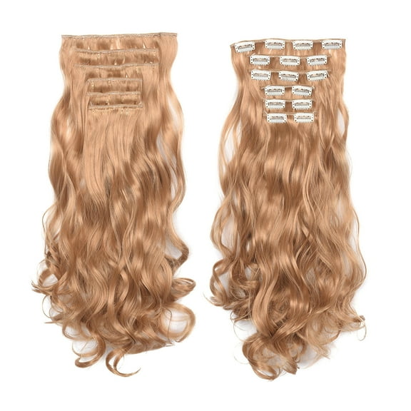 LHWEN Women's 20 Inch Curly Clip-In Hair Extensions Thick Blonde Wavy Synthetic Natural Looking Easy to Wear Comfortable Realistic Volume for Daily Wear Fashion Events Parties