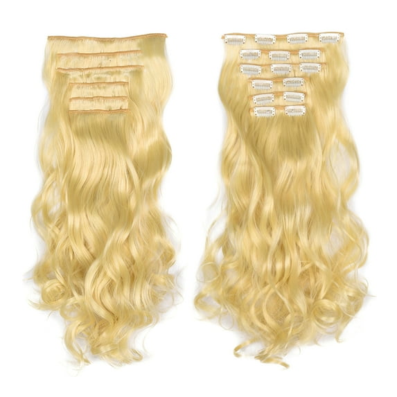 LHWEN Women's 20 Inch Curly Clip-In Hair Extensions Thick Blonde Wavy Synthetic Natural Looking Easy to Wear Comfortable Realistic Volume for Daily Wear Fashion Events Parties