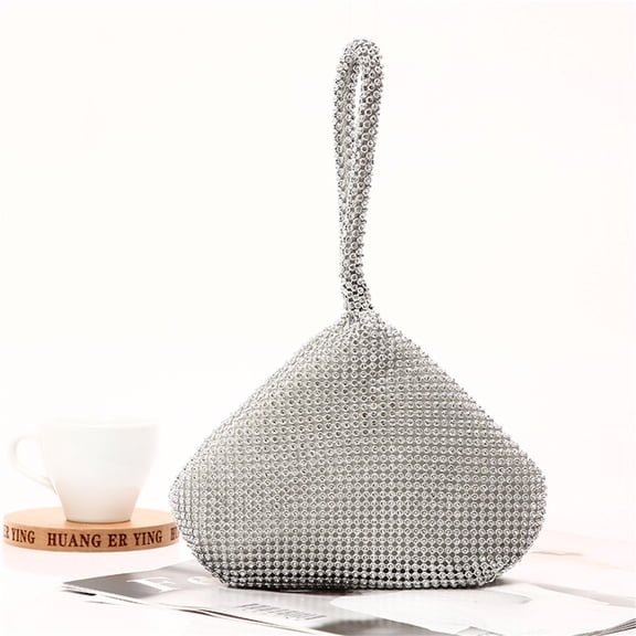 LHWEN Women's Luxury Rhinestone Clutch Bag Trihedral Peach Shape Evening Handbag Fashionable Diamond Banquet Bag Elegant Party Purse Handheld Soft Bag for Weddings Special Events Dinner European