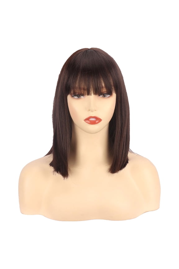 Women's Wig Short Straight Hair With Flat Bangs Bob One Cut High Temperature Wire Wig Headcover Beauty Salon Straight Hair Fun Lace Wavy Curls Braided Hair Synthetic Hair bohon