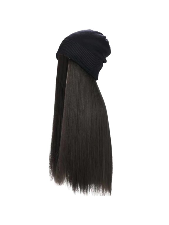Women’s Winter Beanie Hat Wig with Long Straight/Wavy Curly Hair Soft Synthetic Fiber Warm Knit Cap Natural Look Comfortable for Daily Wear Parties Weddings Sports and More Easy to Wea