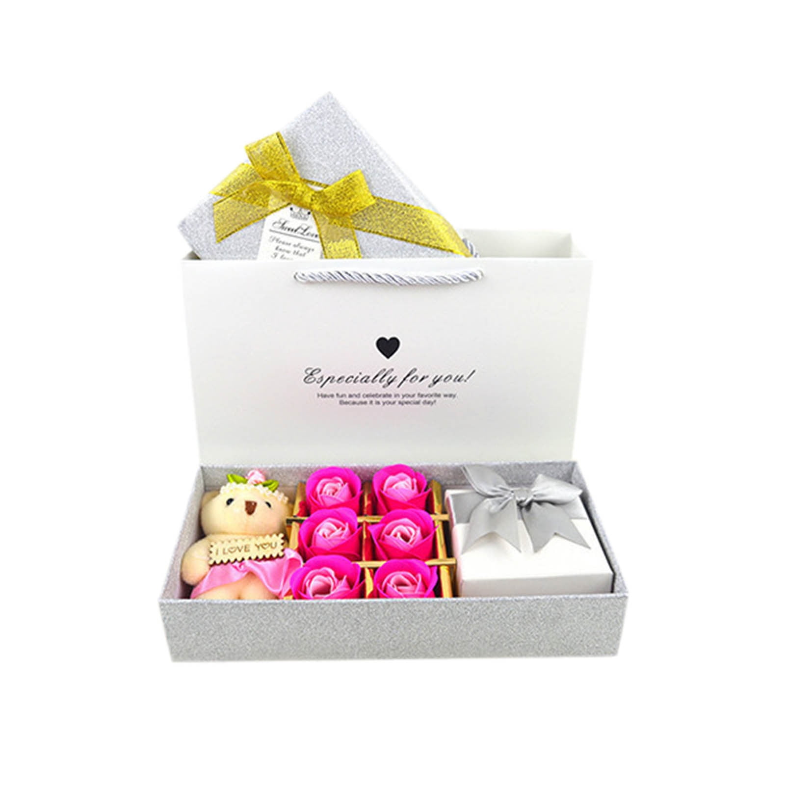 LHWGJQY Silk Flowers Valentine's Day Bear Gift Box Gift Rose Gift Small