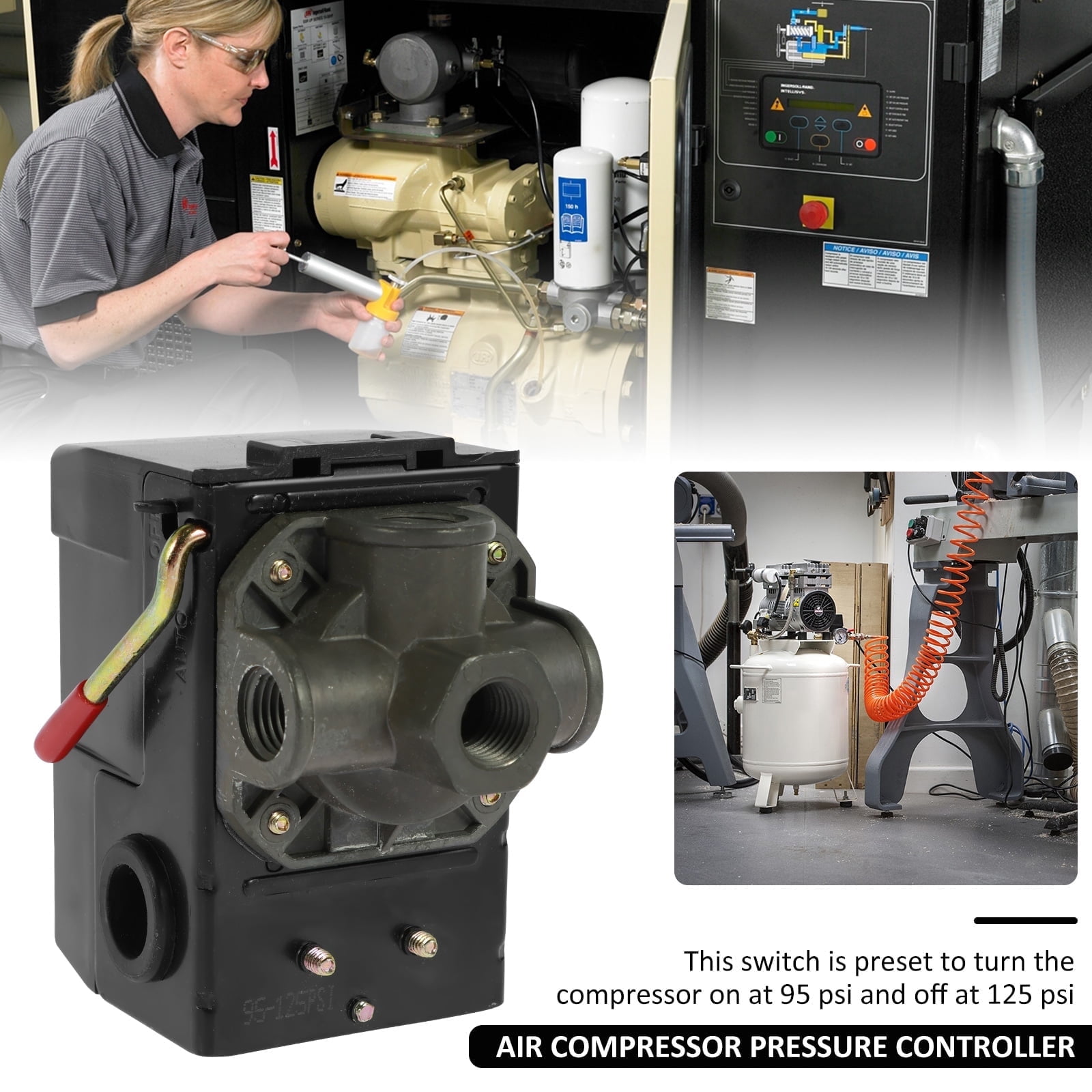 LHX Air Compressor Pressure Switch 4 Ports 95-125 PSI Compressor ...