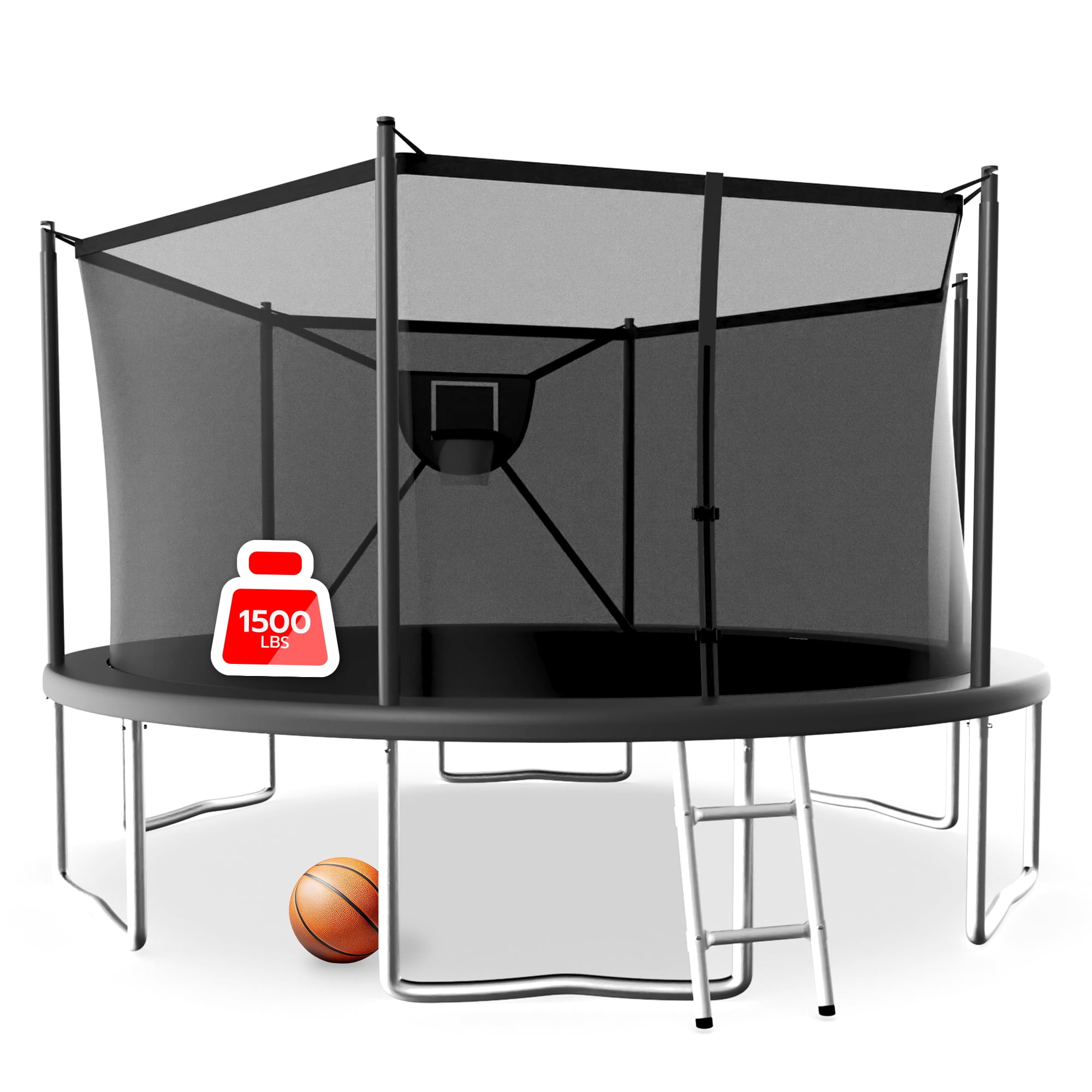 LHX Trampoline with Basketball Hoop 16FT 1500LBS Outdoor Trampolines for Kids Adults Backyard Heavy Duty Round Trampoline with Safety Enclosure Net, Ladder, Recreational Trampoline, No Gap Design