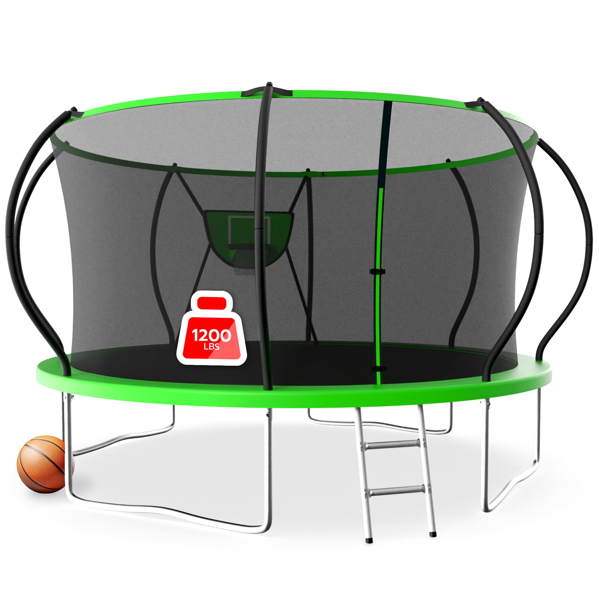 LHX Trampoline for Kids 12FT 14FT 16FT Outdoor Trampolines with Basketball Hoop, Safety Enclosure Net, Ladder, Backyard Recreational Heavy Duty Trampoline for Adult, 1200 LBS Loading, Easy to Install