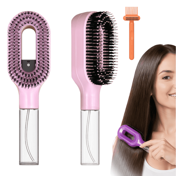 LHYXU 2-in-1 Detangler Hair Brush With Built-In Mister Spray Wet & Dry Detangling Brush for Curly Wavy & Straight Hair | No-Tangle Anti-Frizz Hair Care Brush Water Reservoir 50ml(Pink)