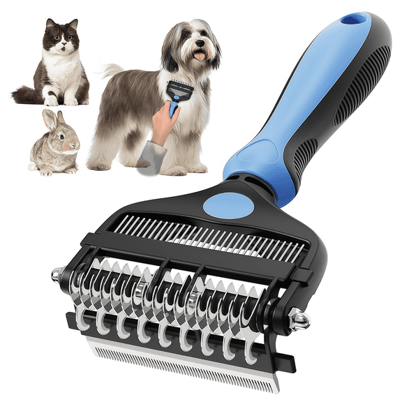 LHYXU 3-in-1 Professional Pet Grooming Brush for Dogs & Cats – Dematting Comb, Undercoat Rake & Deshedding Tool for Long & Short Hair, Heavy Shedding & Matted Fur (Blue)