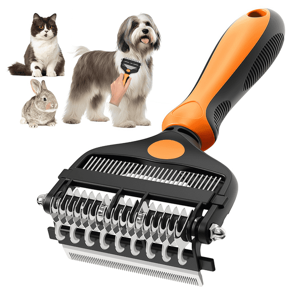 LHYXU 3-in-1 Professional Pet Grooming Brush for Dogs & Cats – Dematting Comb, Undercoat Rake & Deshedding Tool for Long & Short Hair, Heavy Shedding & Matted Fur (Orange)