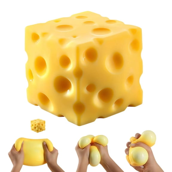 LHYXU Cheese Squishy Cube Block, Squishy Fidget Toys for Adults & Teens, Easter Basket Stuffers, Stocking Stuffers, Sensory Stress Ball Squeeze Toys for Stress Relief(Yellow/2.4In)