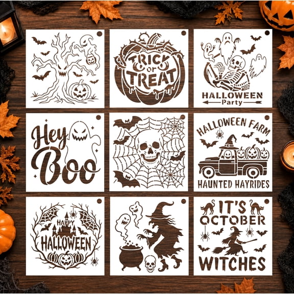 LHYXU Halloween Art Stencils | Dot Painting Holiday Templates | 9 Count 6 x 6in (C)