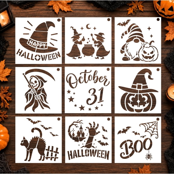LHYXU Halloween Stencils for Painting | Reusable & Washable Templates | 9 Count 6 x 6in