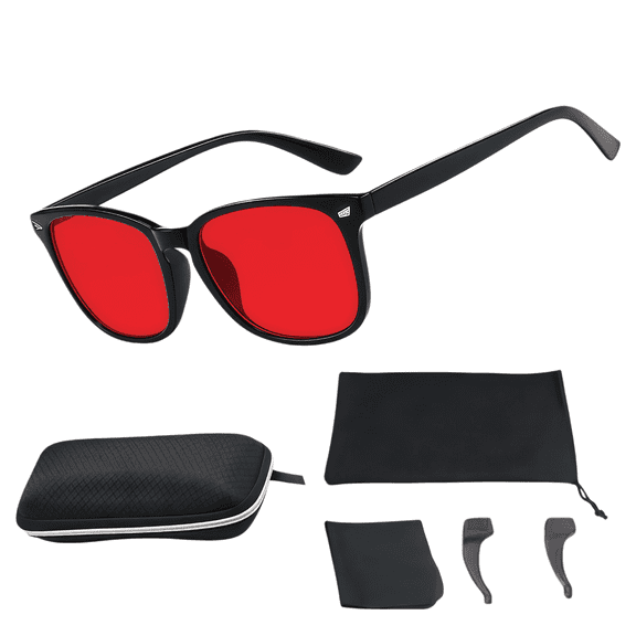 LHYXU New Professional Sleep Glasses with 99.9% Blue Light Blocking Dual AR Coatings Red Lens, Computer Gaming Glasses for Men Women, Anti Fatigue & Eye Strain(A)