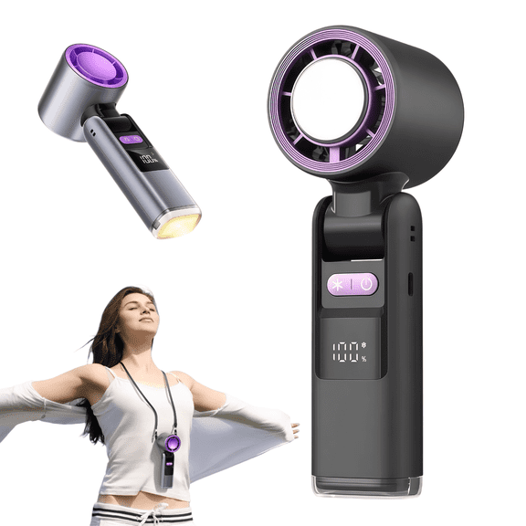 LHYXU Portable Handheld Turbo Fan 3 IN 1 Hand Fans with Flashlight 14 Hrs Cooling 1-100 Speed Wind 4000mAh Rechargeable Personal Mini Fan for Travel/Outdoor/Concerts/Lash, Gifts for Women(Black)