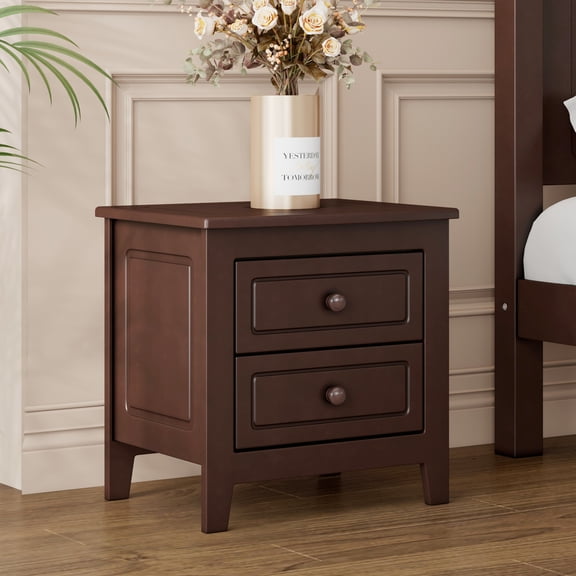 LHYY 2-Drawer Nightstand for Bedroom,Mid Century Retro Bedside Table with Classic Design,Dark Walnut