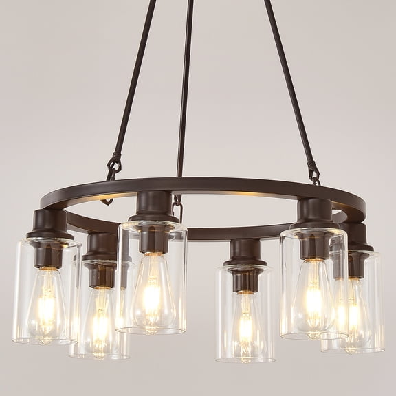 LHYY 23.62'' Modern 6-Light Black Wagon Wheel Chandelier With Light(No Bulbs) For Bedroom Bathroom,Living Room--E26--Coffee Brown