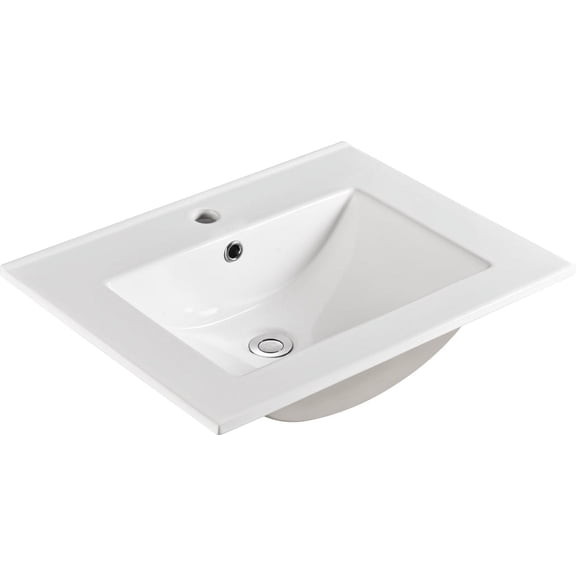 LHYY 24 Inch Ceramic Vanity Top,24"Dx18.3"Wx6.7"H,Glossy White(Only Basin)