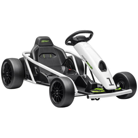 LHYY 24V 8.1 MPH Electric Go Kart,Drifting Car Battery Powered Ride on Toy Outdoor with Slow Start,Music,Horn Honking and Safety Belt,for 8-12 Years Old,White