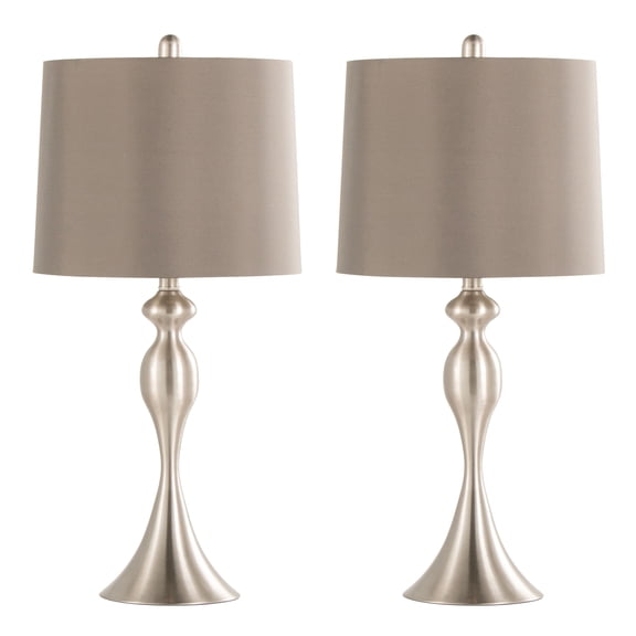 LHYY 27" Contemporary Metal Table Lamp in Brushed Nickel with Taupe Satin Shade from Grandview Gallery-Set of 2
