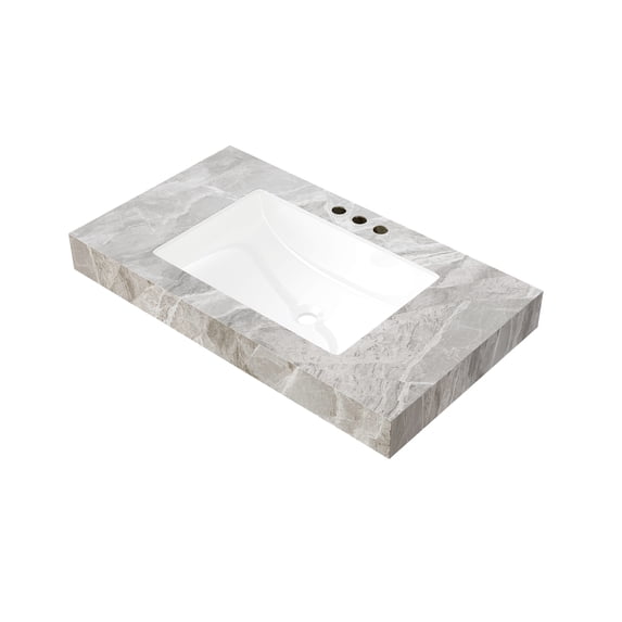 LHYY 36" Light Gray Sintered Stone Countertop and Undermount Ceramic Basin with Three Standard Pre-drilled Faucet Holes,NO Cabinet,NO Faucet and Sink Cover