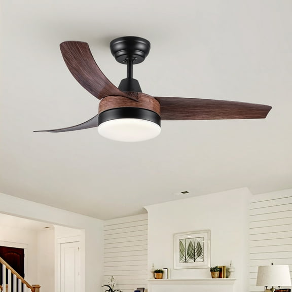 LHYY 42"Farmhouse Rustic LED Ceiling Fan with Brown Wood Grain ABS Blades and Remote Control