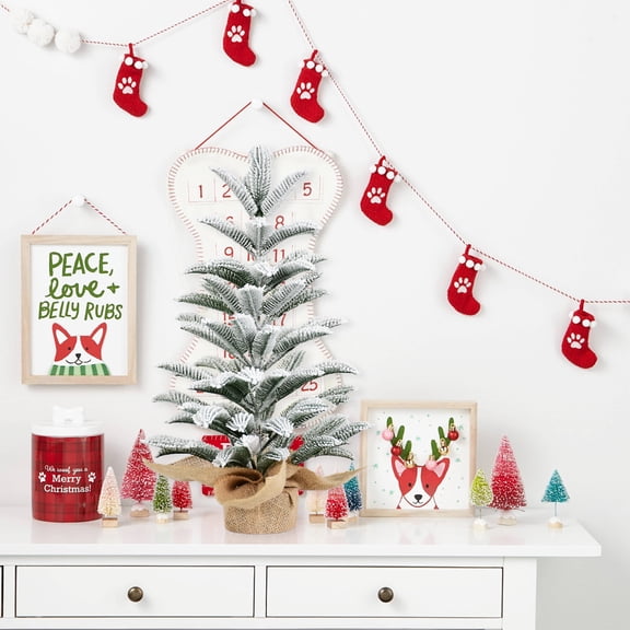 LHYY 50CM Flocked Tabletop Christmas Tree,Full PE Snowy Mini Tree with 85 Tips,Cement Burlap BaseSmall Winter Holiday Decor for Home,Office,Desk or Gifts