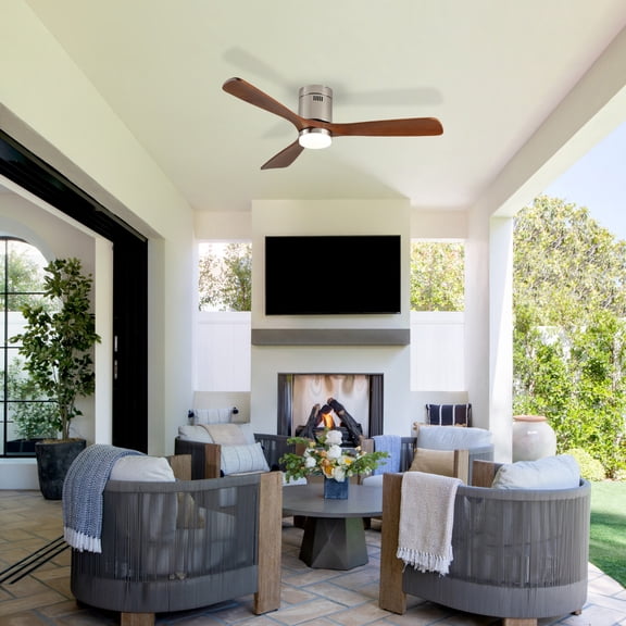 LHYY 52 Inch Ceiling Fan with Light,3 Light Walnut Solid Wood Blades,Remote Control,6-speed Reversible DC Motor for Bed Room,Dining Room,Living Room