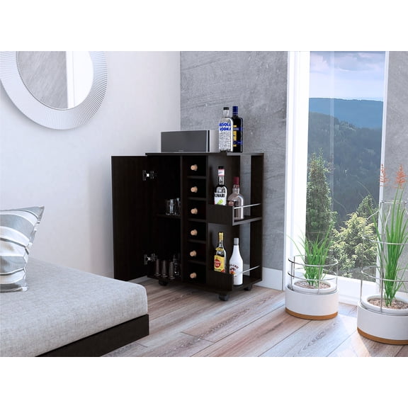 LHYY Bar Cart Wells,Four Casters,Black Finish