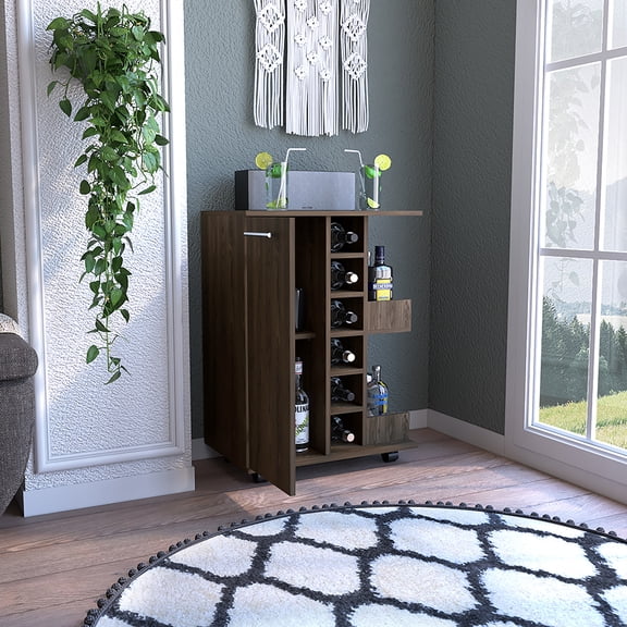 LHYY Bar Cart Wells,Four Casters,Dark Walnut Finish