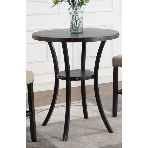 LHYY Biony 36"Round Espresso Finish Bar Table Nail Head Trim