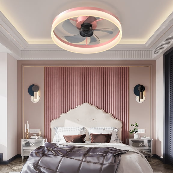 LHYY Ceiling Fans with Lights Dimmable LED Embedded installation of thin modern ceiling fans(Pink)