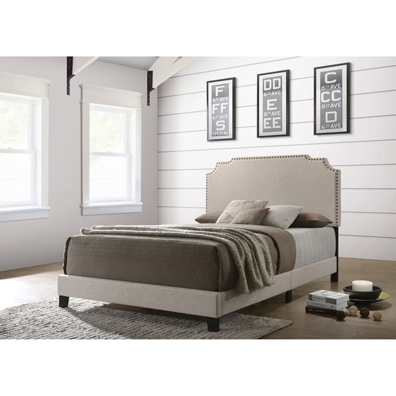 LHYY Copper Beige Upholstered King Panel Bed